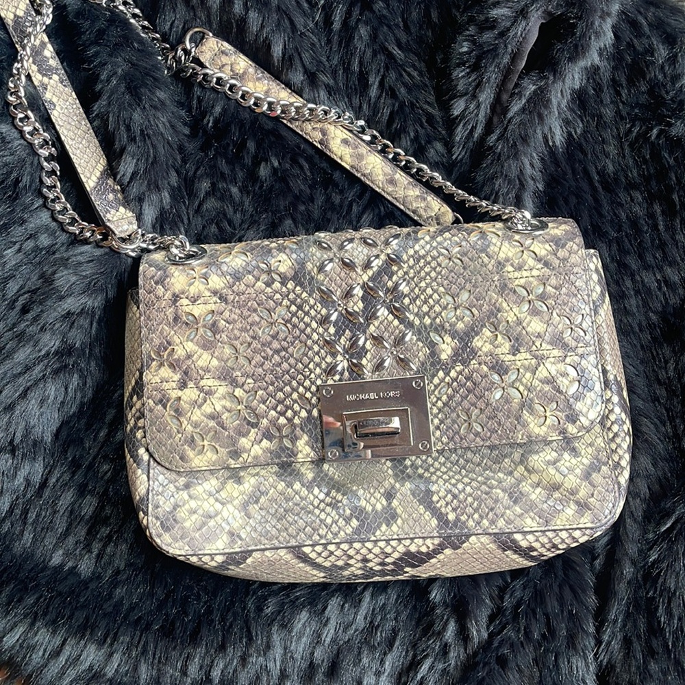 Authentic Michael Korse Snake Skin Studded Shoulder Bag